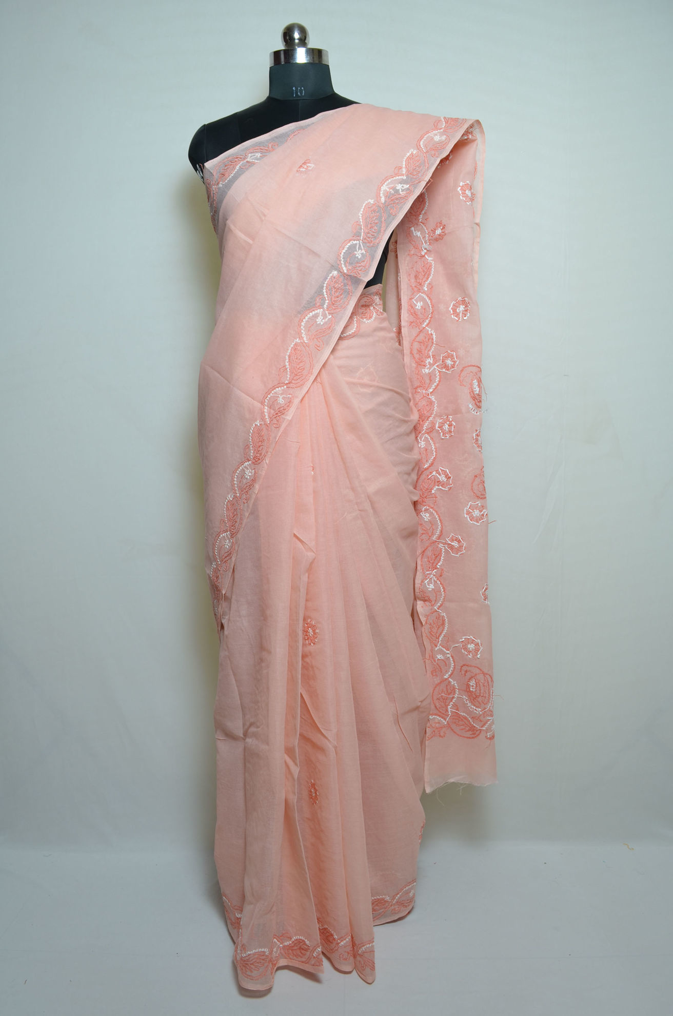 Charming Peach Colored Casual Printed Cotton Saree