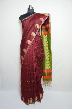 Picture of Maroon and Olive Green Handloom Silk Saree