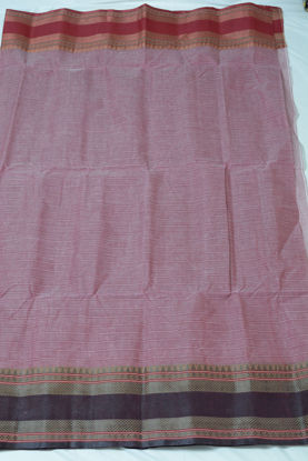 Picture of Onion Pink Bengal Cotton Saree with Double Border