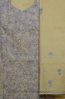Picture of Beige with Violet Embroidery Cotton Dress Material
