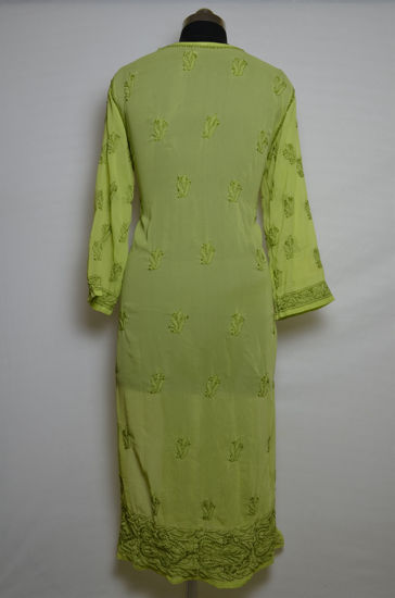 Tvis and Bliss. Hand Embroidered Olive Green Lucknow Chikankari kurti