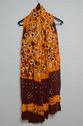 Picture of Yellow and Maroon Cotton Bandhani Dupatta