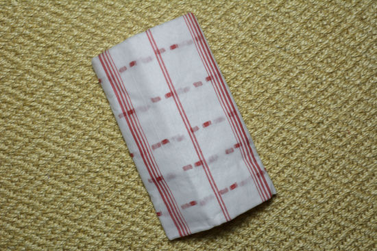 Picture of White Bengal Cotton Saree with Red Border and Butta