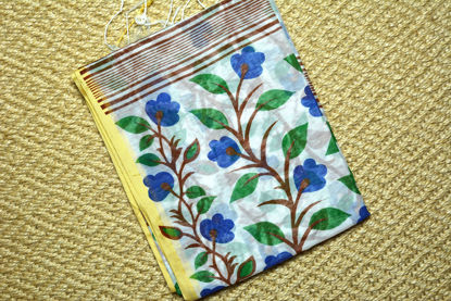 Picture of White Baha Saree with Brown and Blue Floral Print