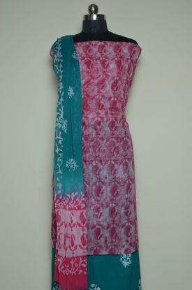 Picture of Pink and Sea Green Batik Print Munga Kota Doria Dress Material