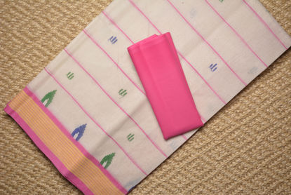 Picture of Ivory White and Pink Stripes Bengal Cotton Saree