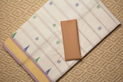 Picture of Ivory White and Brown Stripes Bengal Cotton Saree