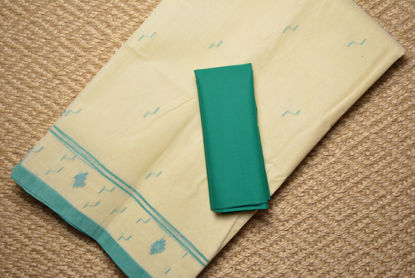 Picture of Cream and Sea Green Bengal Cotton Saree