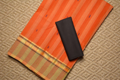 Picture of Orange Stripes Bengal Cotton Saree