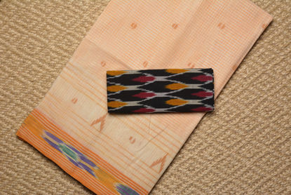 Picture of Nude and Mustard Yellow Bengal Cotton Saree with Pochampalli Border
