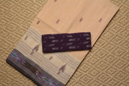 Picture of Nude and Purple Bengal Cotton Saree with Pochampalli Border