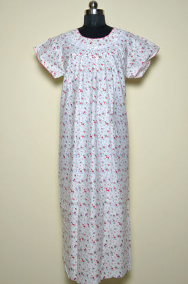 Picture of White and Pink Floral Jaipur Cotton Nighty