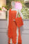 Picture of White and Orange Tie and Dye Bandhani Silk Cotton Dress Material