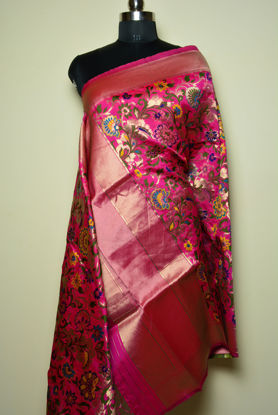 Picture of Pink Semi Katan Banarasi Silk Dupatta with Heavy Zari Work