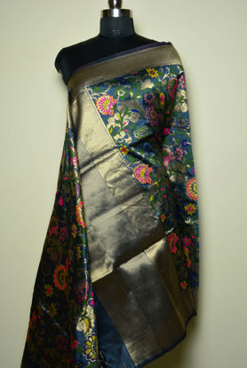 Picture of Grey Semi Katan Banarasi Silk Dupatta with Heavy Zari Work