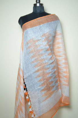Picture of White and Orange Ikkat Linen Dupatta