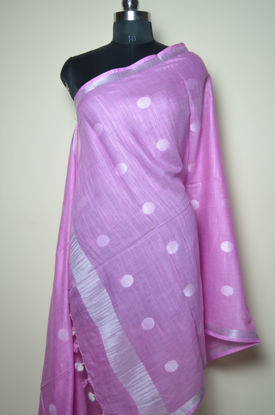 Picture of Baby Pink and Silver Linen Dupatta with Butta