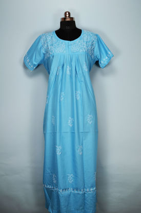 Picture of Blue Lucknow Chikankari Lizzy Bizzy Nighty
