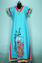 Picture of Blue V Neck Full Length Peacock Design Cotton Slim Fit Nighty