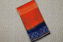 Picture of Orange and Navy Blue Handblock Print Chanderi Silk Saree with Small Zari Border
