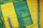 Picture of Yellow and Cyan 3 Piece Katan Silk Discharge Print Dress Material