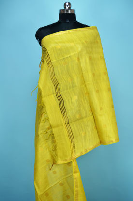 Picture of Olive Yellow Bhagalpuri Silk Dupatta with Gold Zari Butta and Border