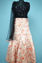 Picture of Floral Print Nude and Black Sequence Work 3 Piece Banglori Silk Crop Top Set