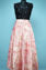 Picture of Floral Print Baby Pink and Black Sequence Work 3 Piece Banglori Silk Crop Top Set
