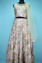 Picture of Grey Floral 3 Piece Silk Crop Top Set with Net Embroidery Neck