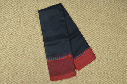 Picture of Black and Red Plain Mangalagiri Silk Saree with Temple Border