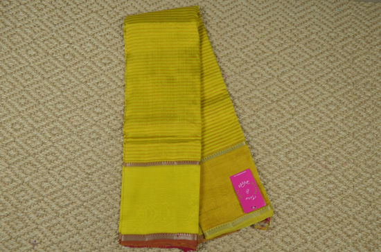 Picture of Yellow and Pink Stripes Mangalagiri Silk Saree