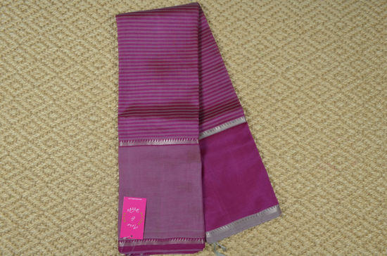 Picture of Magenta and Grey Stripes Mangalagiri Silk Saree