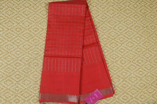 Picture of Red Small Border Zari Checks Mangalagiri Silk Saree