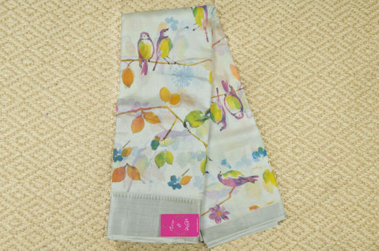 Picture of White Printed Mangalgiri Silk Saree with Zari Border