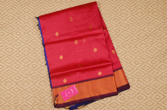 Picture of Red and Royal Blue Double Weave Butta Mangalagiri Silk Saree