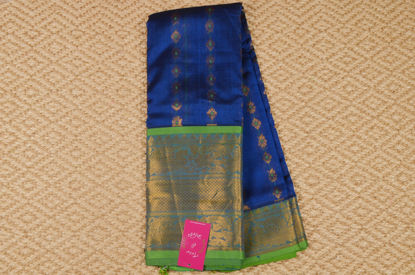 Picture of Peacock Blue and Parrot Green Mangalagiri Silk Saree with Gold Butta and Big Kanchi Border