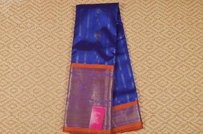 Picture of Violet and Orange Allover Zari Butta Mangalagiri Silk Saree with Rich Pallu and Big Kanchi Border