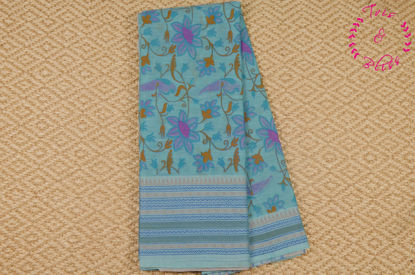 Picture of Ice Blue and Nude Printed Mangalagiri Handloom Cotton Saree with Rich Thread Border