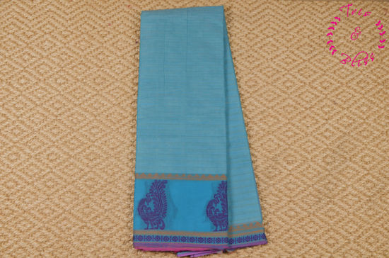 Picture of Sky Blue and Baby Pink Checks Mangalagiri Handloom Cotton Saree with Thread Border
