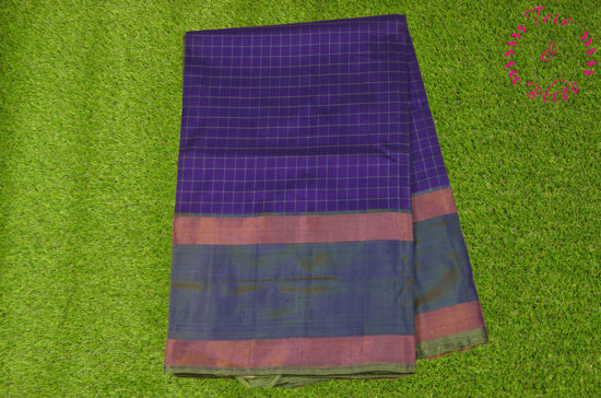 Picture of Violet and Parrot Green Checks Uppada Silk Saree