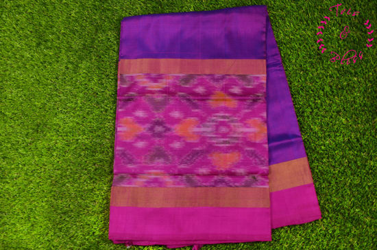 Picture of Purple and Pink Uppada Silk Saree with Big Pochampally Border