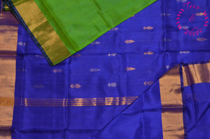 Picture of Parrot Green and Royal Blue Half and Half Uppada Silk Saree with Butta and Border