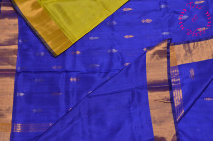 Picture of Lemon Yelow and Royal Blue Half and Half Uppada Silk Saree with Butta and Border