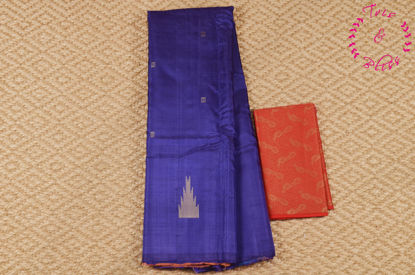 Picture of Violet and Coral Peach Banana Silk Saree with Butta