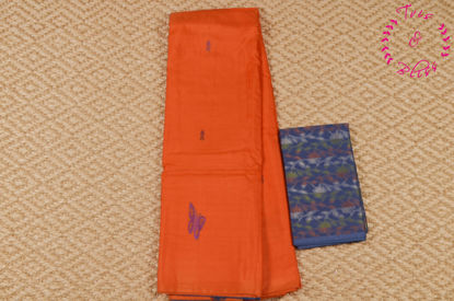 Picture of Orange and Greyish Blue Banana Silk Saree with Butta