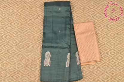 Picture of Bottle Green and Cream Banana Silk Saree with Butta