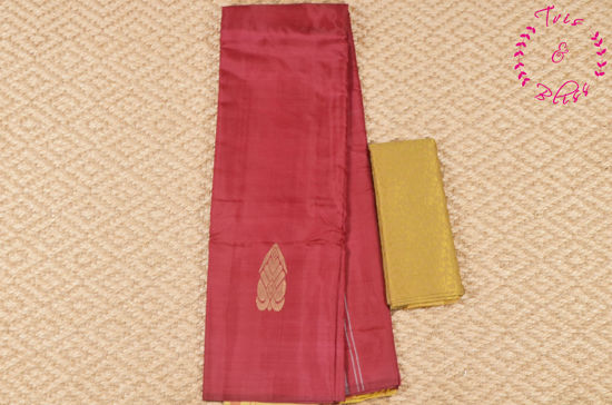 Picture of Maroon and Lemon Yellow Banana Silk Saree with Butta