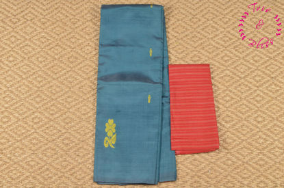 Picture of Peacock Green and Red Banana Silk Saree with Butta