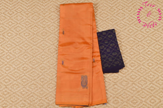 Picture of Mango Yellow and Dark Violet Banana Silk Saree with Butta