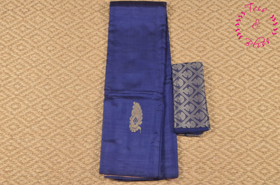 Picture of Navy Blue and Dreamy Pink Banana Silk Saree with Butta